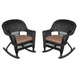 Pemberly Row Wicker Rocker Chair in Black and Brown (Set of 2)