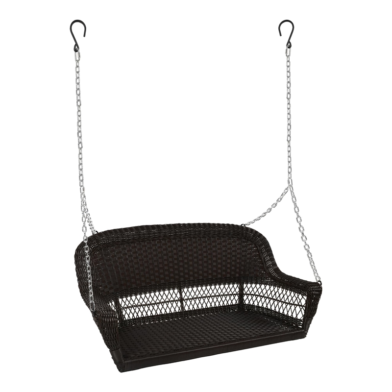 Pemberly Row Resin Wicker Porch Swing in Black