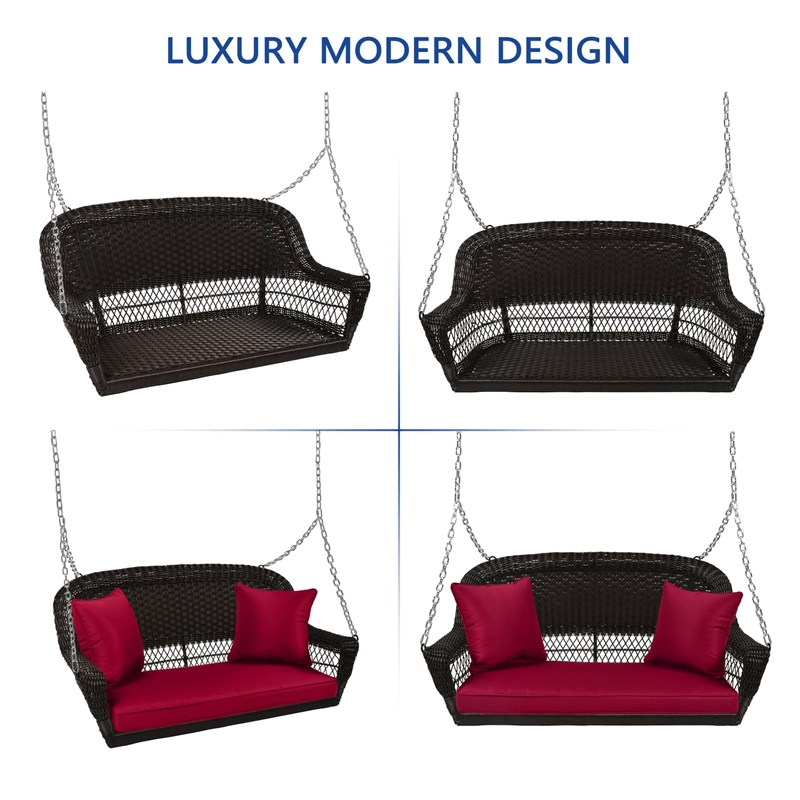 Pemberly Row Resin Wicker Porch Swing in Black