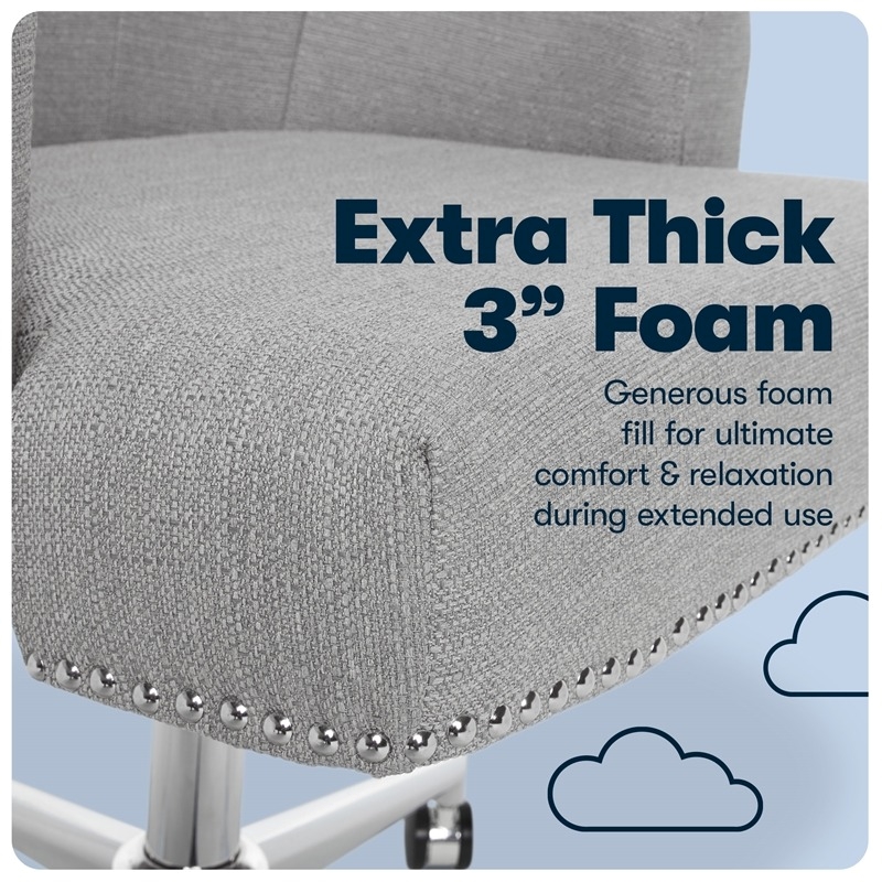 Pemberly Row Modern Fabric Office Chair with Memory Foam in Light Gray/Chrome