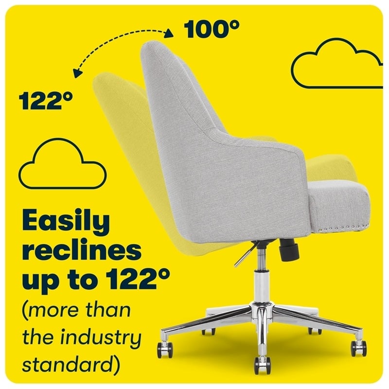 Pemberly Row Modern Fabric Office Chair with Memory Foam in Light Gray/Chrome