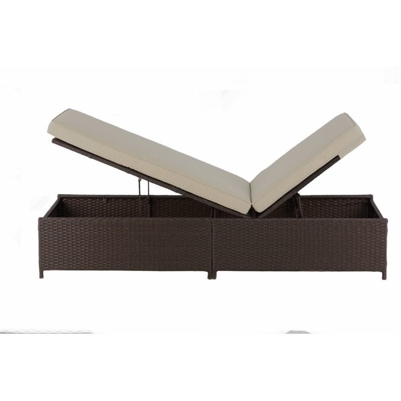 Pemberly Row Wicker Patio Storage Chaise Lounge in Brown