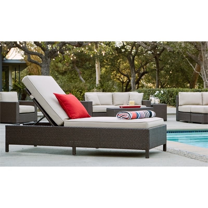Pemberly Row Wicker Patio Storage Chaise Lounge in Brown