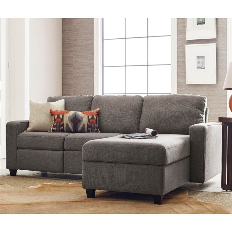 Pemberly Row Fabric Right Facing Reclining Sectional in Gray
