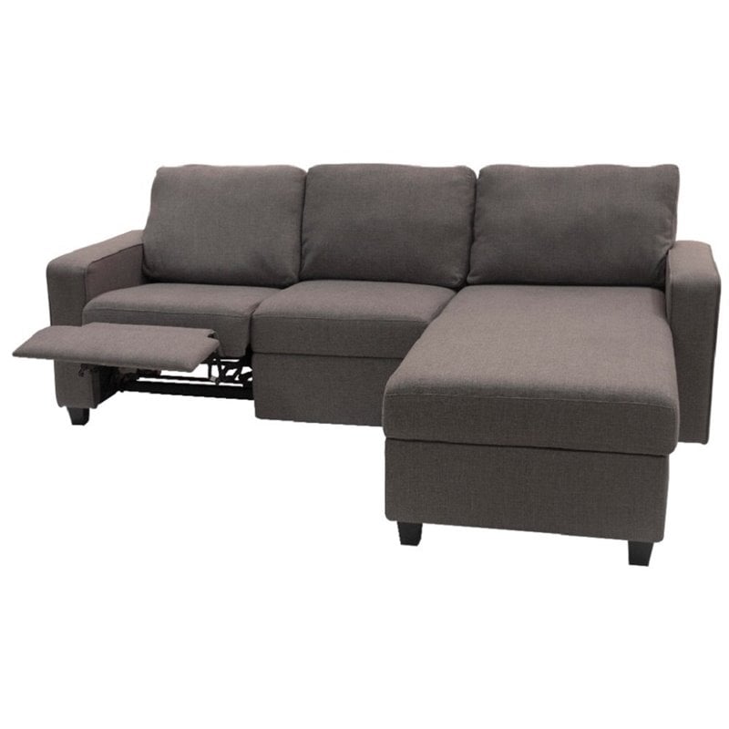 Pemberly Row Fabric Right Facing Reclining Sectional in Gray