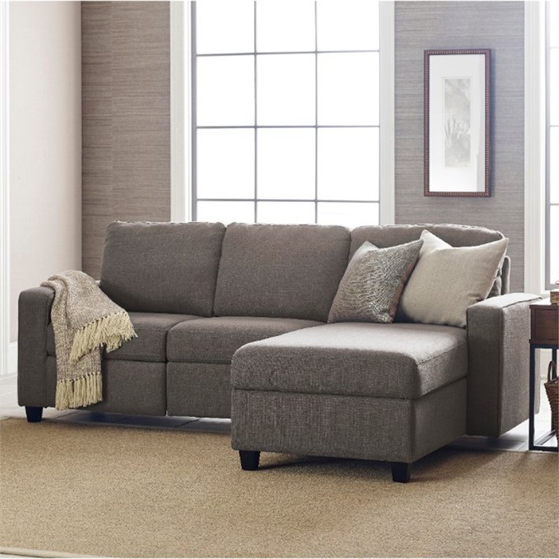 Pemberly Row Fabric Right Facing Reclining Sectional in Gray