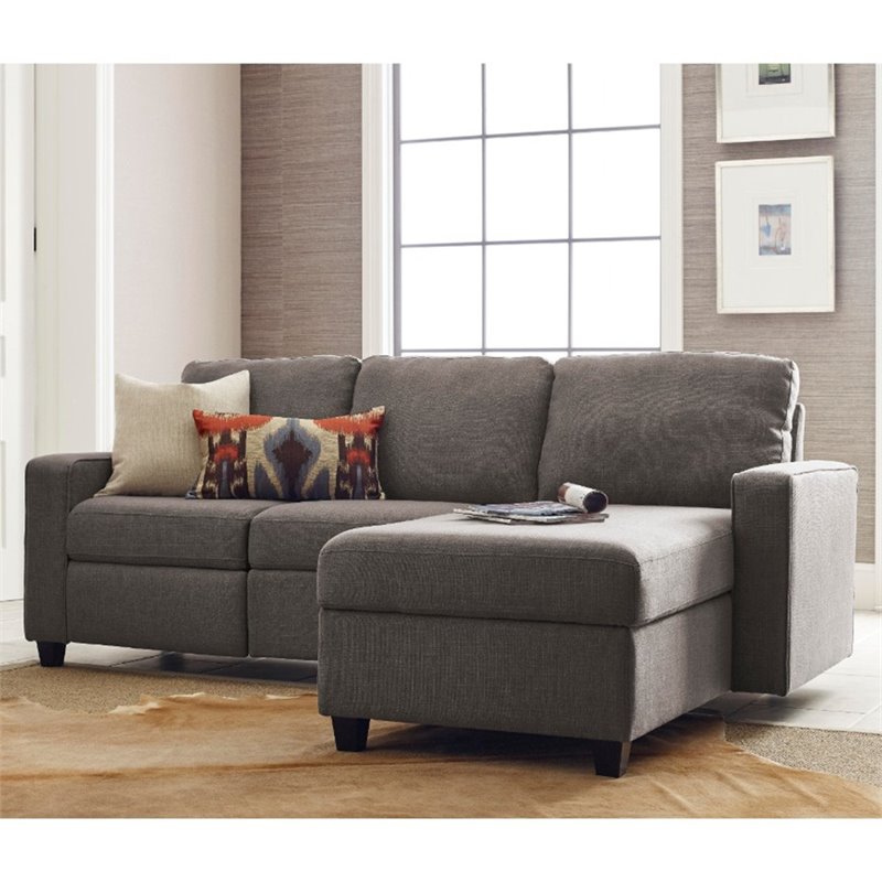 Pemberly Row Fabric Right Facing Reclining Sectional in Gray