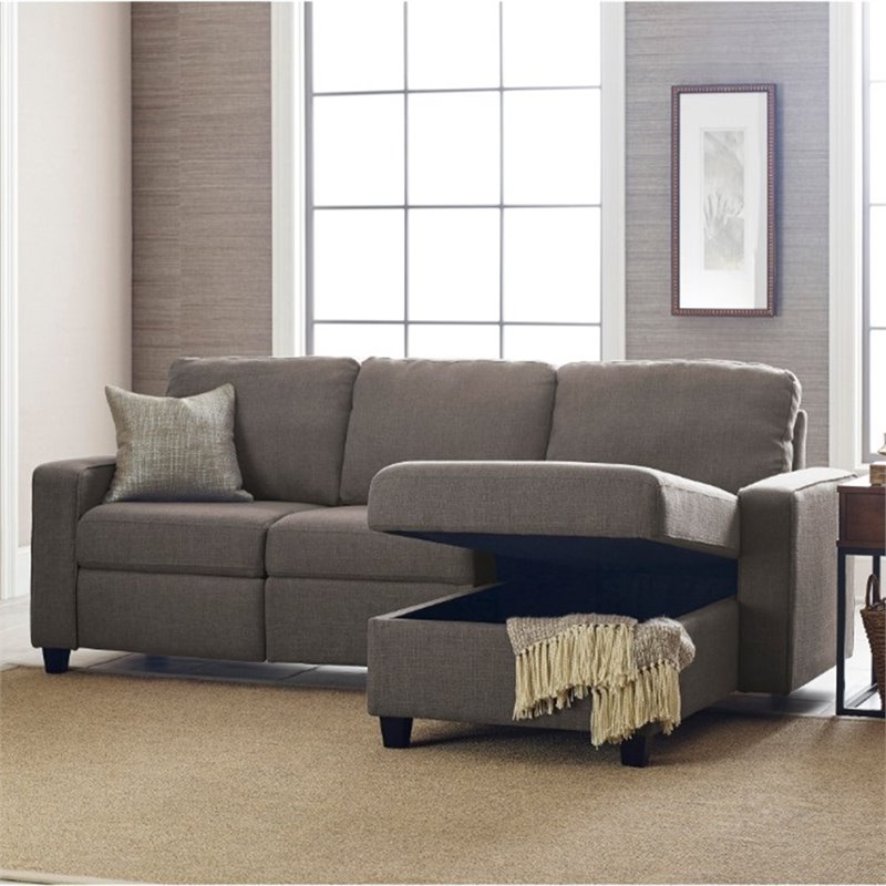 Pemberly Row Fabric Right Facing Reclining Sectional in Gray