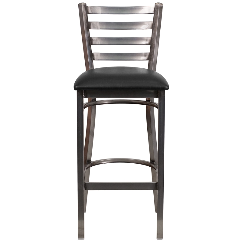 Pemberly Row Metal Bar Stool Chair in Black With Semi-circle Seat & Footrest