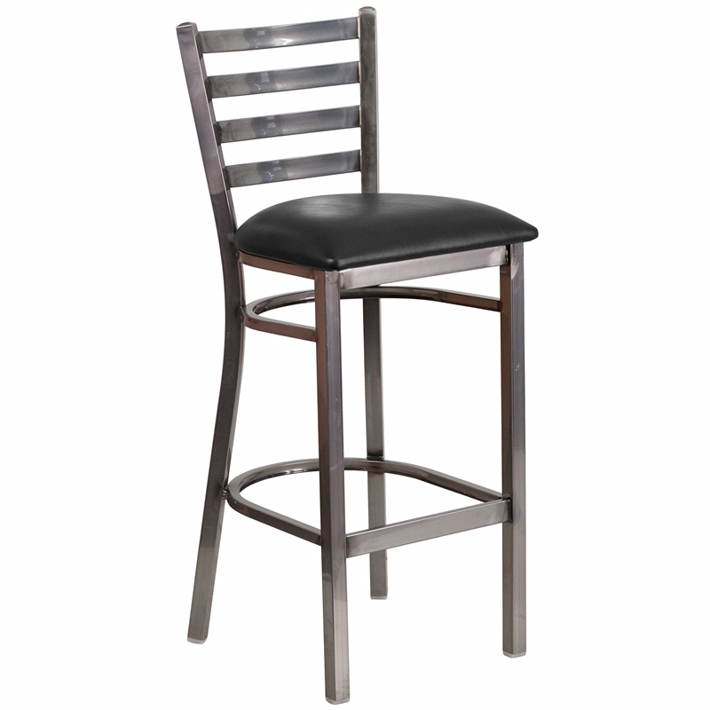 Pemberly Row Metal Bar Stool Chair in Black With Semi-circle Seat & Footrest