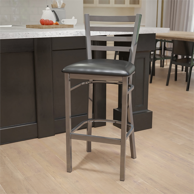 Pemberly Row Metal Bar Stool Chair in Black With Semi-circle Seat & Footrest