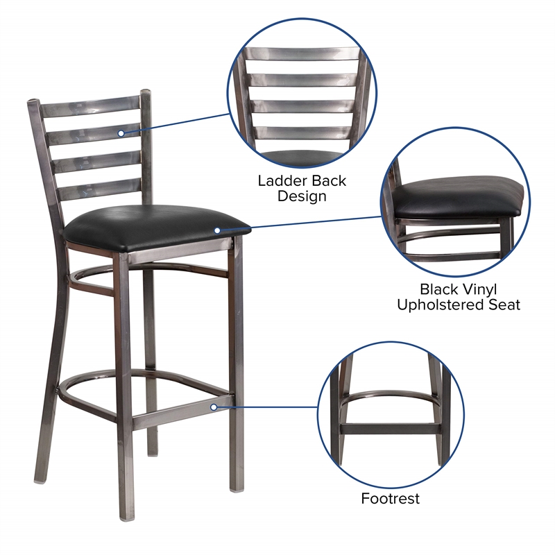 Pemberly Row Metal Bar Stool Chair in Black With Semi-circle Seat & Footrest