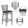 Pemberly Row Metal Bar Stool Chair in Black With Semi-circle Seat & Footrest