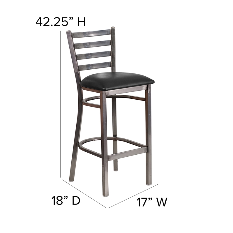 Pemberly Row Metal Bar Stool Chair in Black With Semi-circle Seat & Footrest