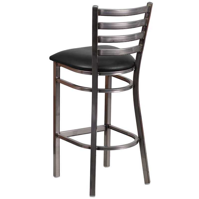 Pemberly Row Metal Bar Stool Chair in Black With Semi-circle Seat & Footrest