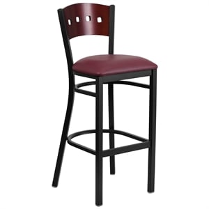 Pemberly Row 43&quot Upholstered Bar Stool in Mahogany and Burgundy