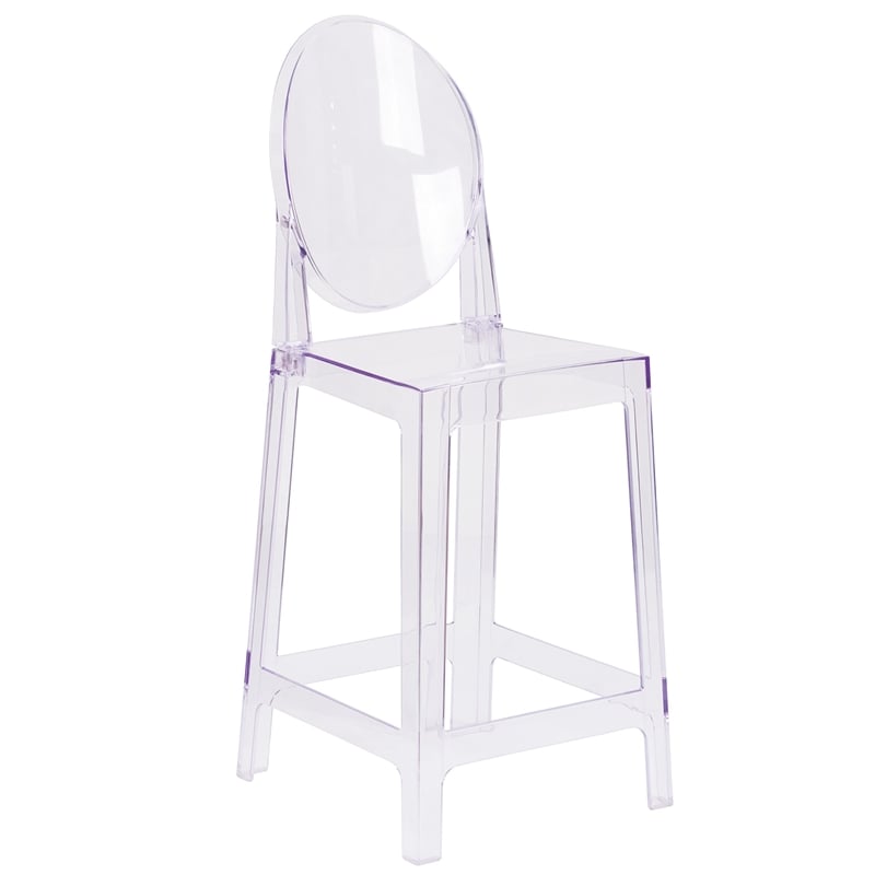 Pemberly Row Oval Back Ghost Counter Stool in Transparent Crystal