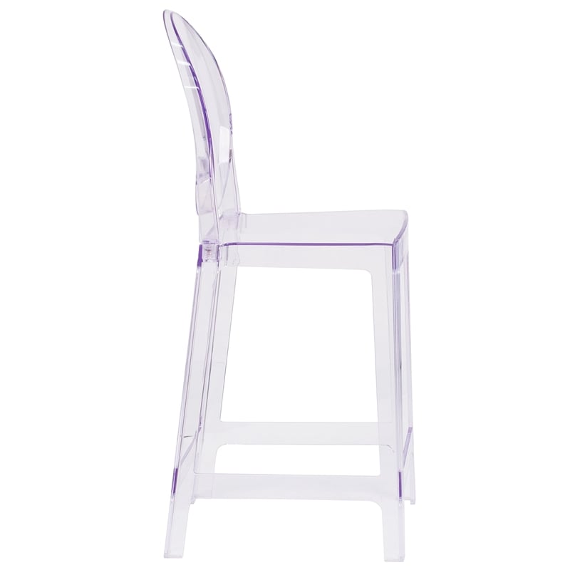 Pemberly Row Oval Back Ghost Counter Stool in Transparent Crystal