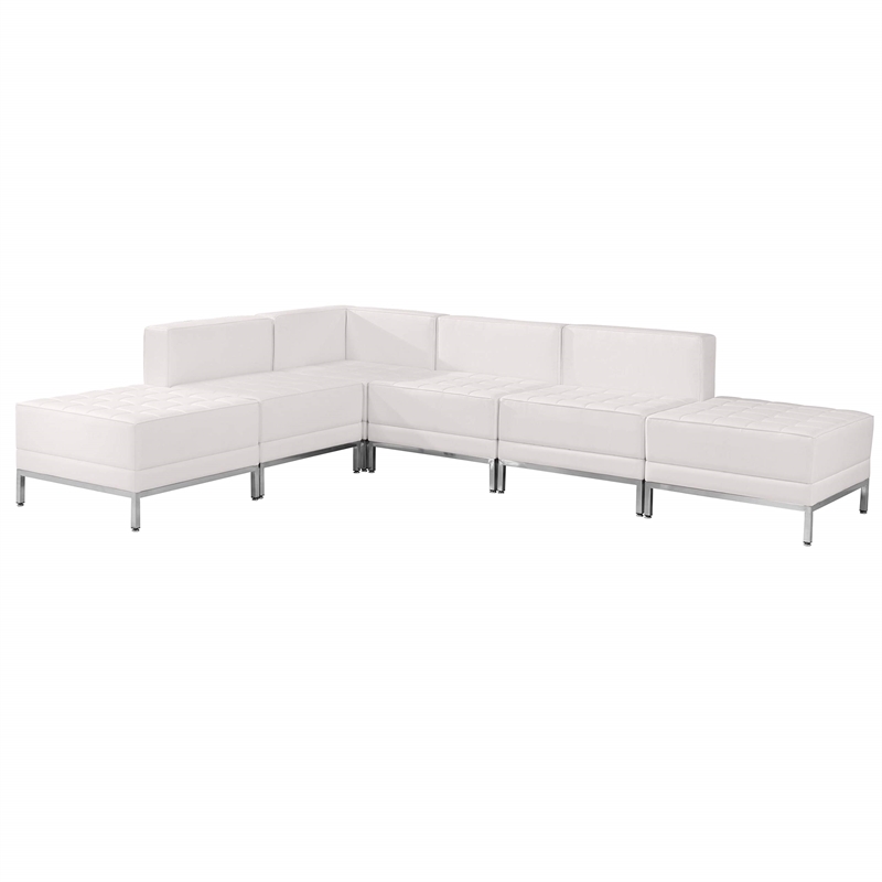Pemberly Row 6 Piece Leather Straight Arm Sectional Set in White