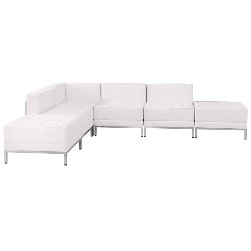 Pemberly Row 6 Piece Leather Straight Arm Sectional Set in White