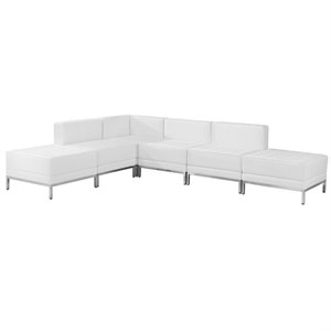 pemberly row 6 piece leather sectional set in white