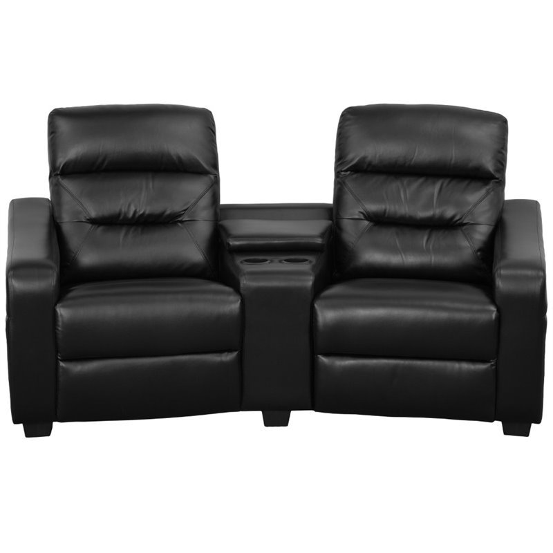Pemberly Row 2 Seat Leather Reclining Home Theater Seating in Black