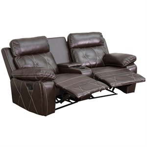 pemberly row 2 seat leather reclining home theater seating in brown