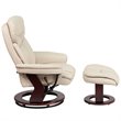 Pemberly Row Leather/Eucalyptus Wood Swivel Recliner and Ottoman in Beige