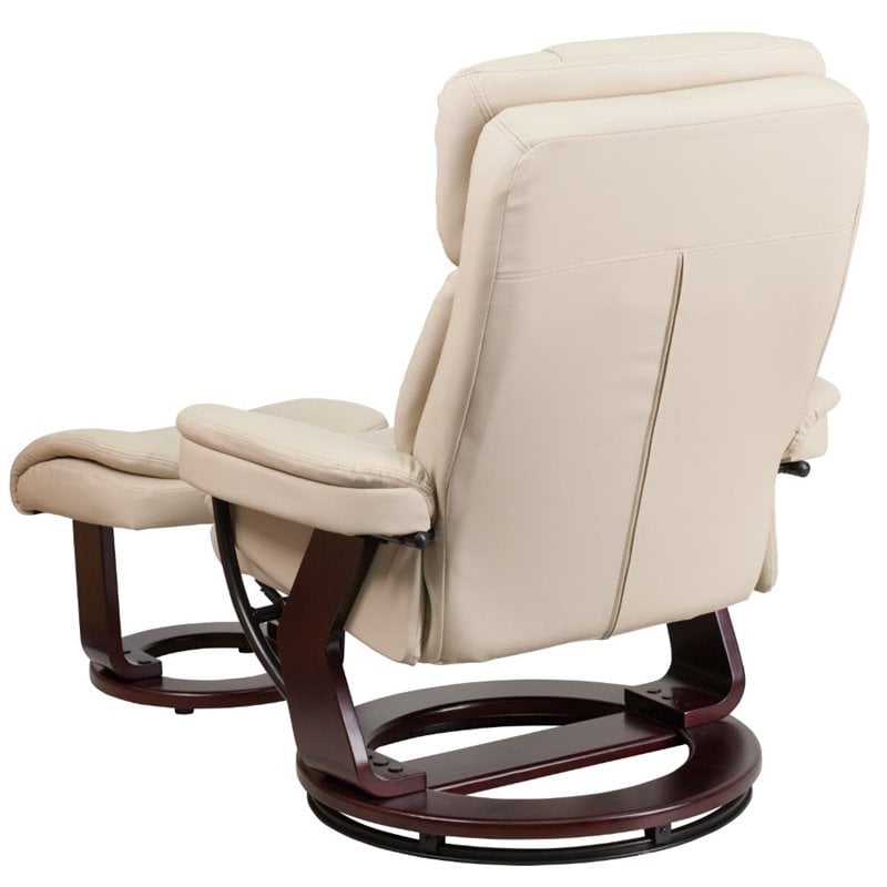 Pemberly Row Leather/Eucalyptus Wood Swivel Recliner and Ottoman in Beige