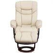 Pemberly Row Leather/Eucalyptus Wood Swivel Recliner and Ottoman in Beige