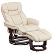 Pemberly Row Leather/Eucalyptus Wood Swivel Recliner and Ottoman in Beige