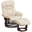 Pemberly Row Leather/Eucalyptus Wood Swivel Recliner and Ottoman in Beige
