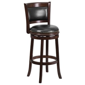 Pemberly Row 30&quot Wood/Leather Swivel Seat Bar Stool in Black/Cappuccino