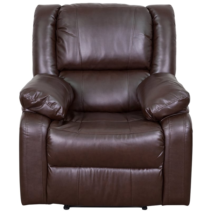 Pemberly Row Contemporary Leather Recliner with Pillow Back in Brown