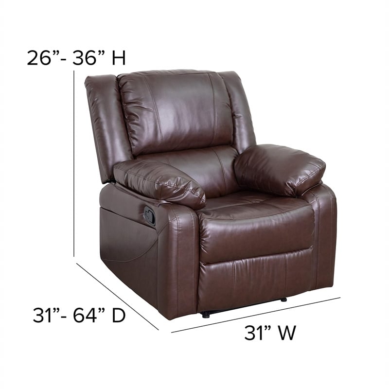 Pemberly Row Contemporary Leather Recliner with Pillow Back in Brown