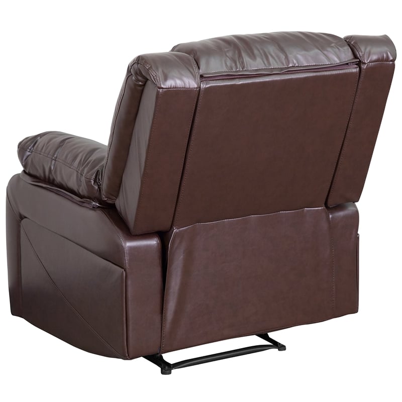 Pemberly Row Contemporary Leather Recliner with Pillow Back in Brown
