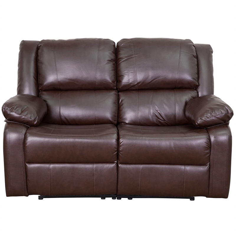 Pemberly Row Contemporary Leather/Foam Reclining Sofa in Brown