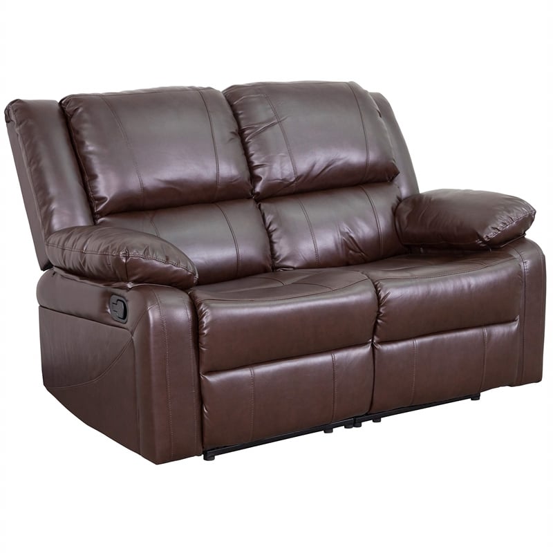 Pemberly Row Contemporary Leather/Foam Reclining Sofa in Brown