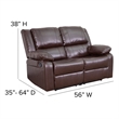 Pemberly Row Contemporary Leather/Foam Reclining Sofa in Brown
