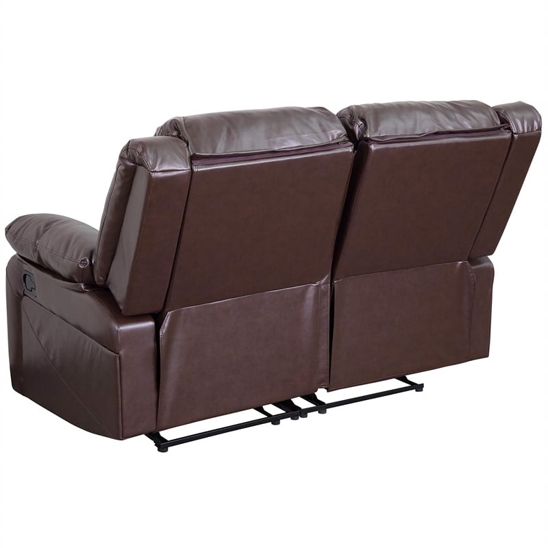 Pemberly Row Contemporary Leather/Foam Reclining Sofa in Brown