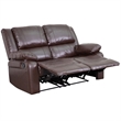 Pemberly Row Contemporary Leather/Foam Reclining Sofa in Brown
