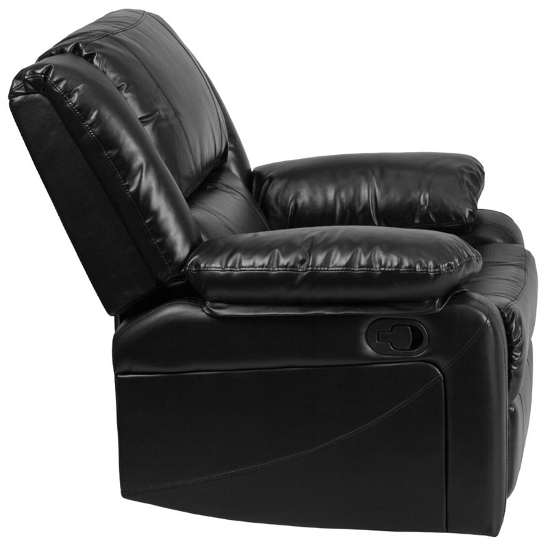 Pemberly Row Contemporary Leather Recliner with Pillow Back in Black