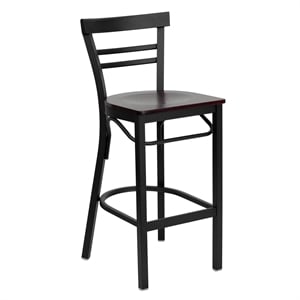 Pemberly Row 29&quot Black Back Metal Bar Stool in Mahogany