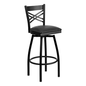 Pemberly Row 32&quot Transitional Metal/Vinyl X Back Swivel Bar Stool in Black