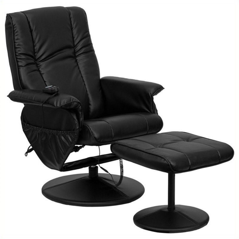 Pemberly Row Recliner and Ottoman in Black
