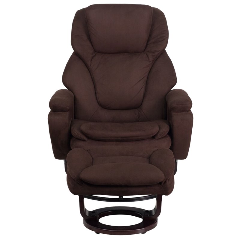 Pemberly Row Modern Microfiber Recliner and Ottoman in Brown