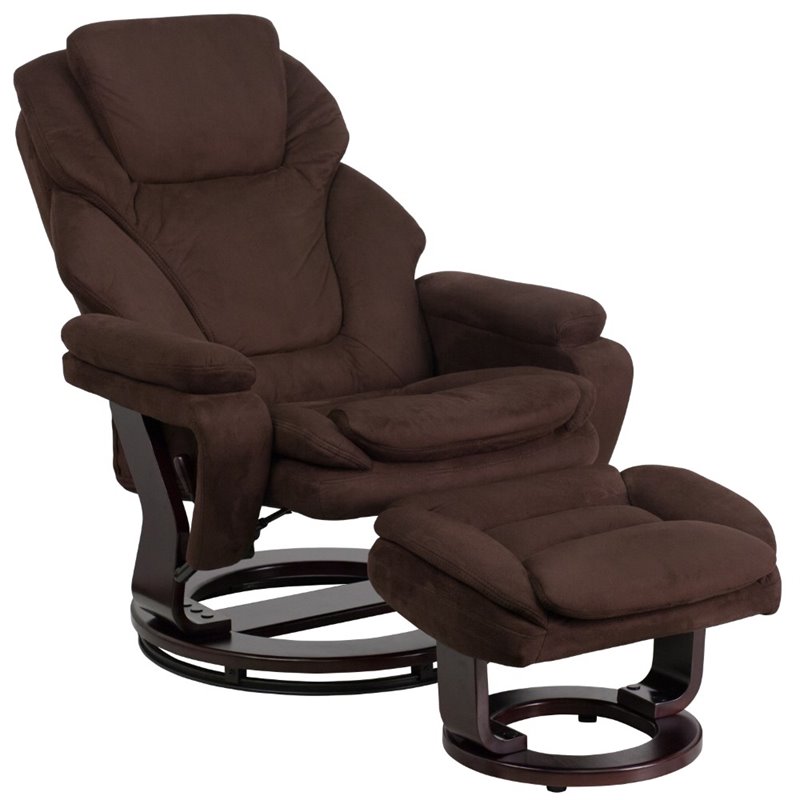 Pemberly Row Modern Microfiber Recliner and Ottoman in Brown