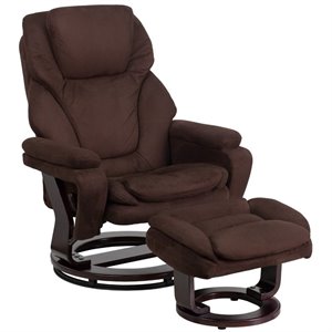 Pemberly Row Modern Microfiber Recliner and Ottoman in Brown