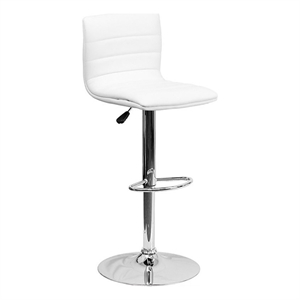 Pemberly Row 24&quot Contemporary Metal/Vinyl Adjustable Striped Bar Stool in White