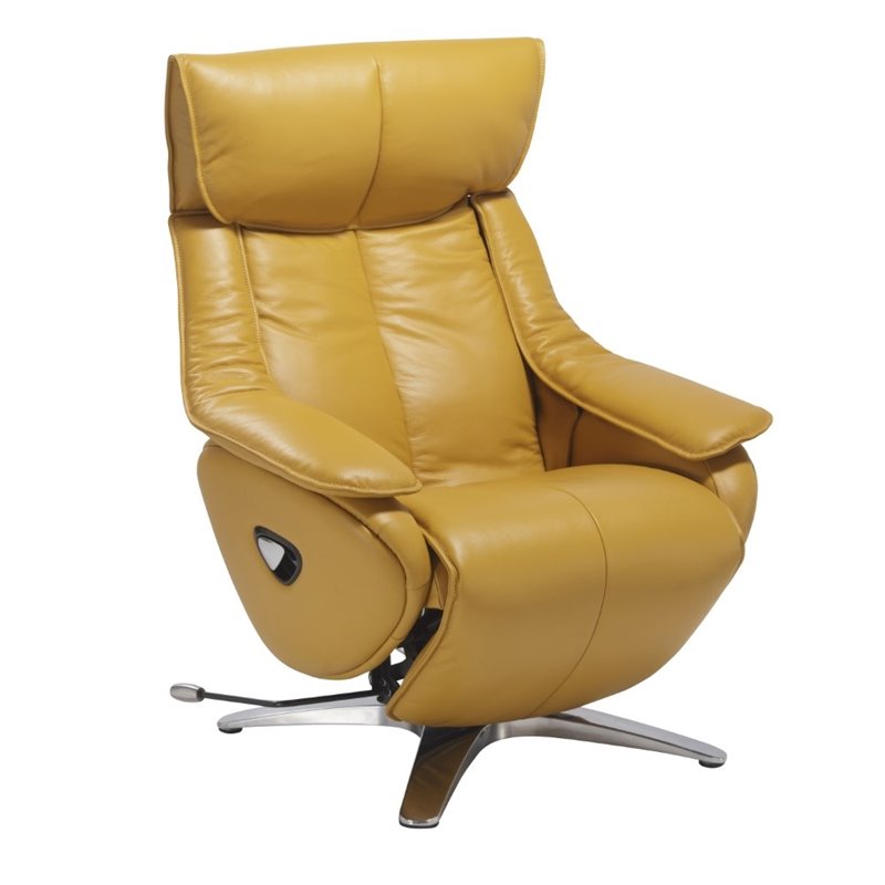 Pemberly Row Leather Swivel Recliner in Yellow PR1801708